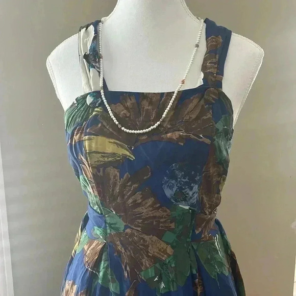 [S]Vintage BOA France Cross Shoulder Belt Open Back Floral Print  Mid Dress - Picture 2 of 16